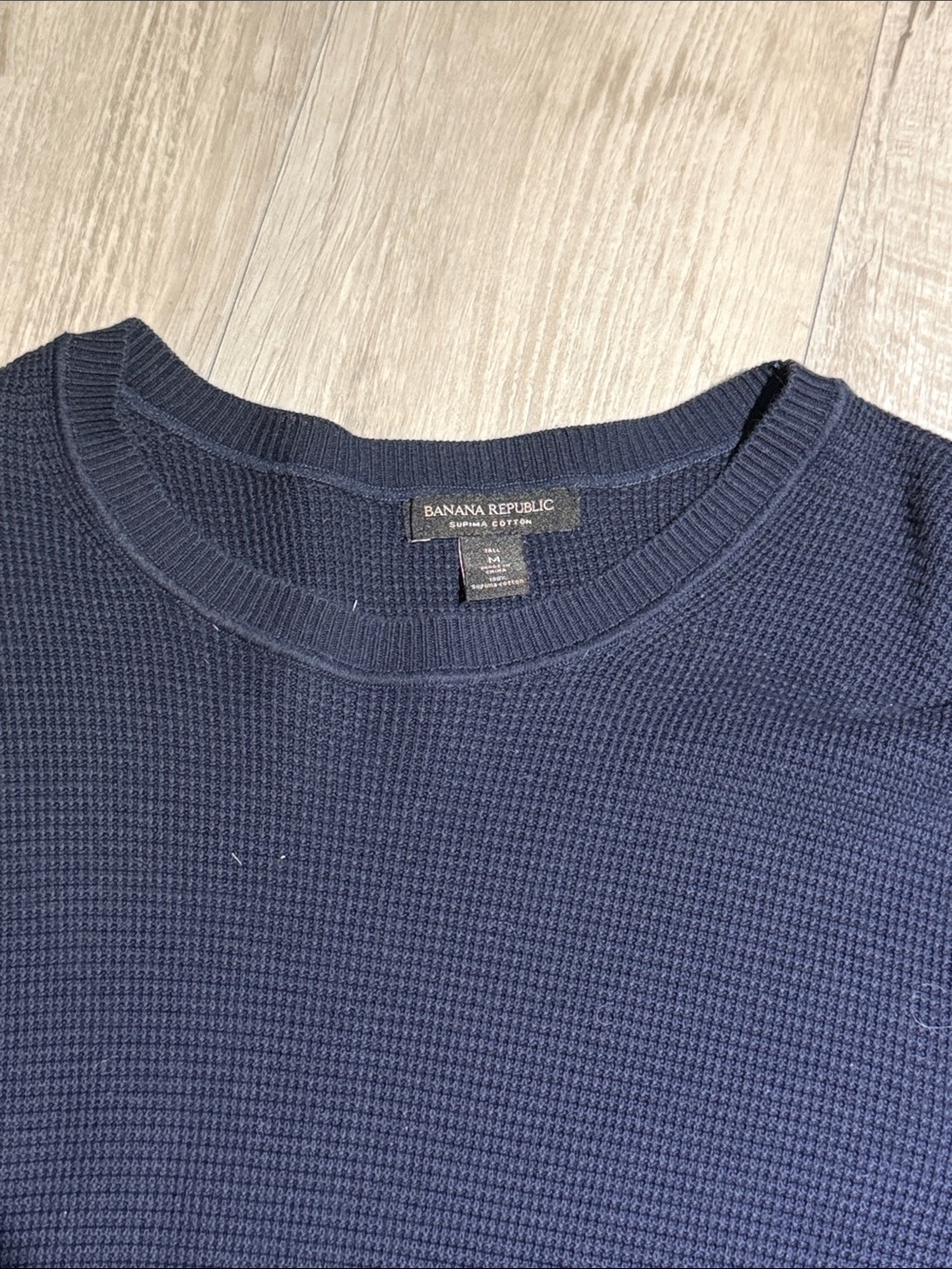 Banana Republic Men's Navy Crewneck Waffle Knit Sweater - Picture 2 of 3
